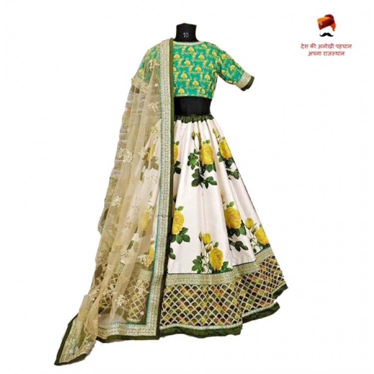 Floral Print Unstitched Rajasthani Poshak