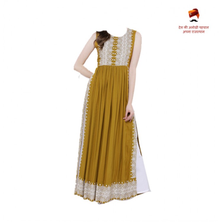 Vishudh Women Mustard Yellow Printed A-Line Kurta