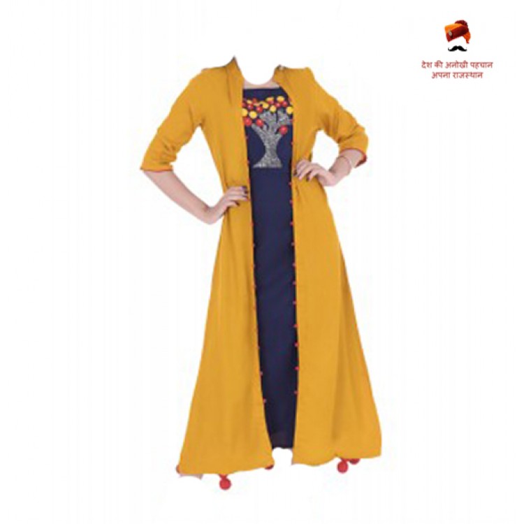 Rayon embroidered kurti with detachable shrug