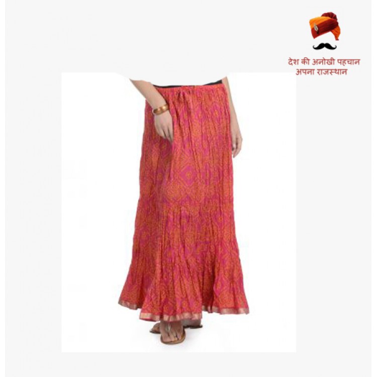Buy Jaipuri Bandhej Printed Cotton Pink Long Skirt By Rajasthani Sarees online