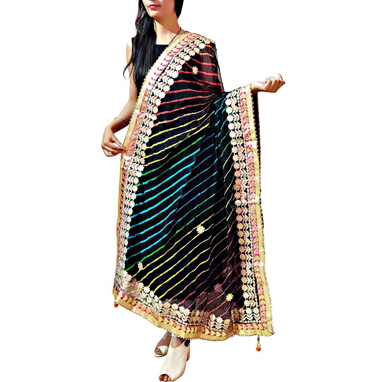 DL TRADERS Jaipuri Rajasthani Women's Chiffon Leheriya Dupatta with Heavy Gota Patti Work (free size)