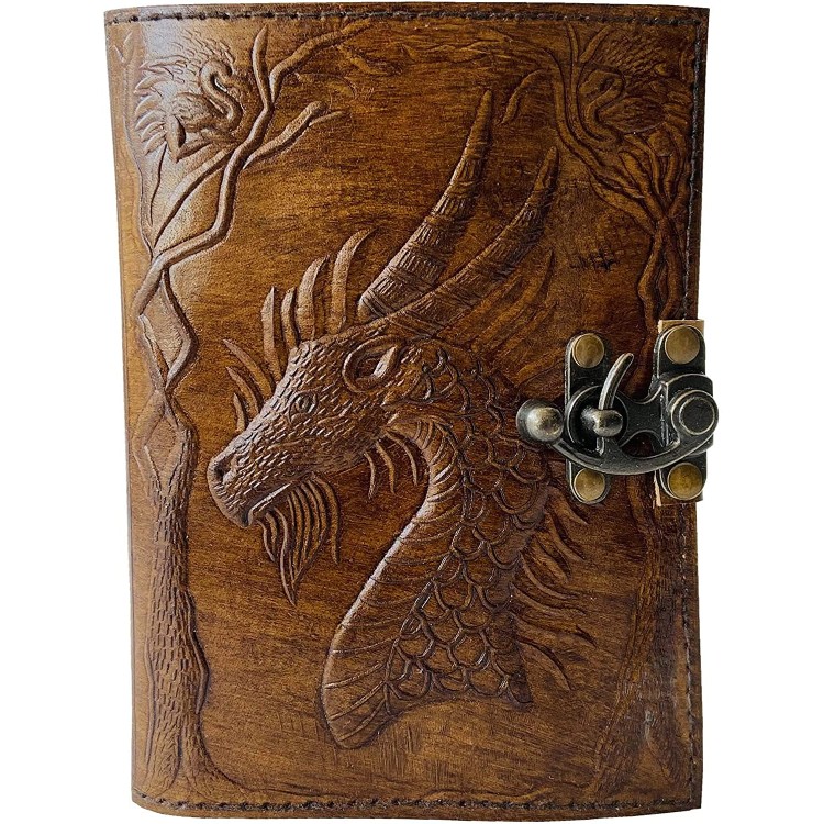 Leathercraft Stuff | Embossed Leather Bound Journal Dragon Game of Thrones Diary with Clasp Lock Vintage Perfect Notebook Blank Book of Shadows Unlined Paper Sketchbook 7x5 Inch